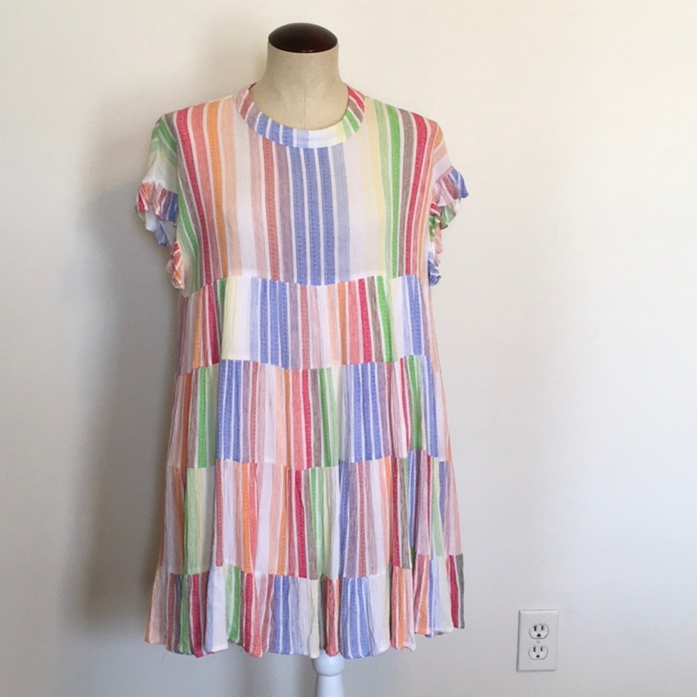 Impressions Ready To Party Babydoll Dress In Colorful Stripes Size Medium